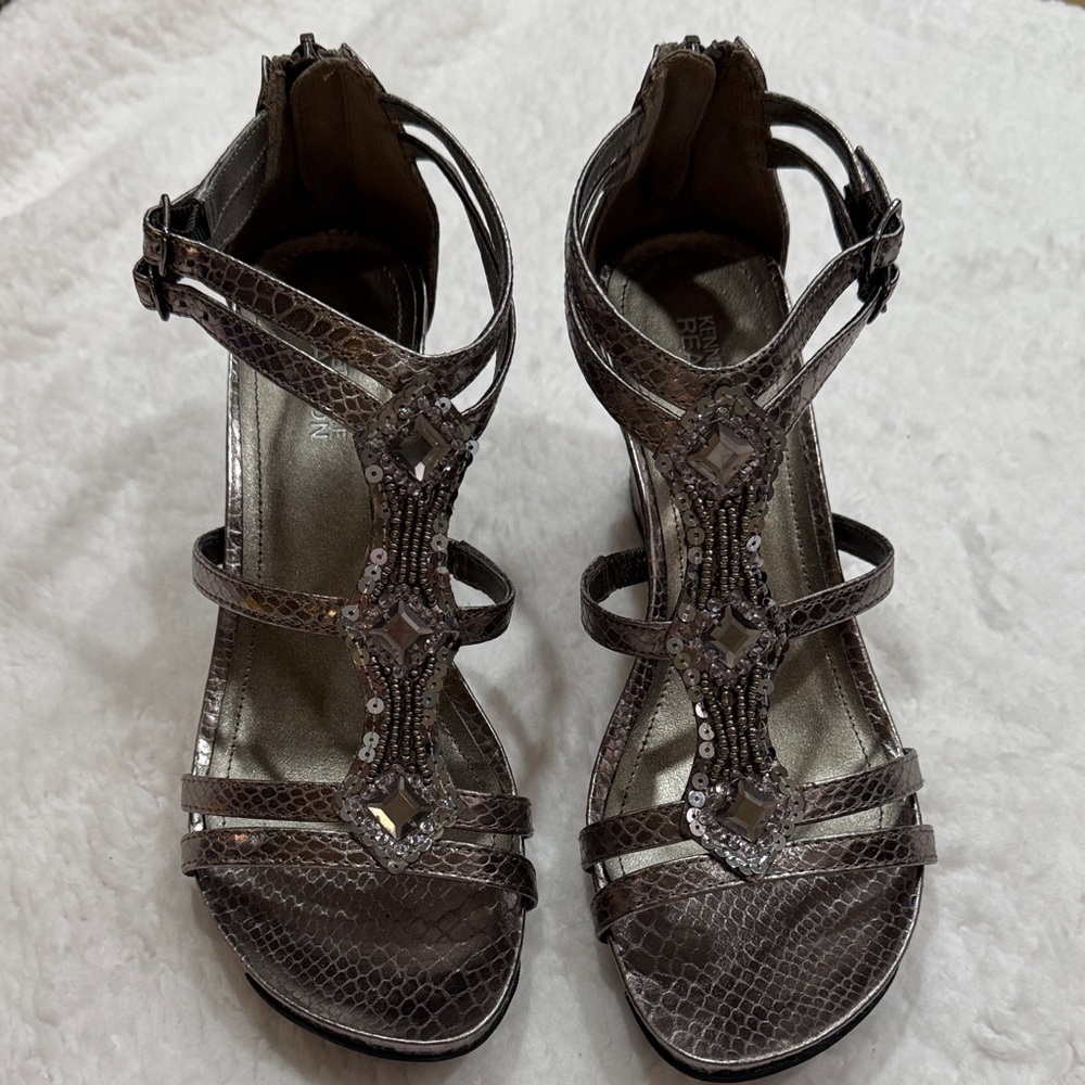Kenneth Cole Reaction Pewter Metallic Strappy Heels